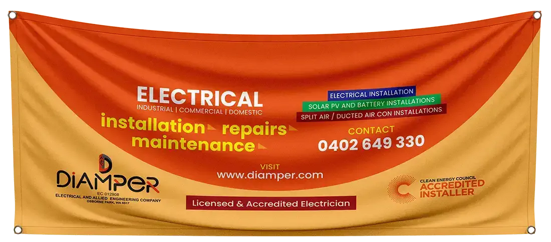 Banner design Diamper Electricals Perth Banner design showcasing electrical services for promotions in Perth.