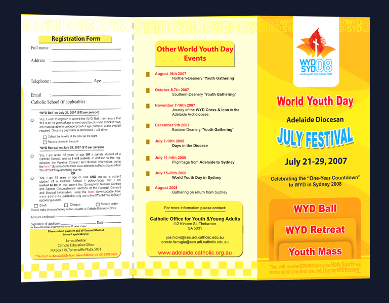 Brochure design WYD July Festival Adelaide Brochure design for July festival in WYD Adelaide.