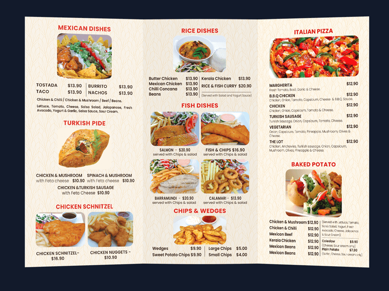 Brochure design Lizbals Cafe(inner) Adelaide Restaurant Brochure Menu design Lizbals Cafe in Adelaide.