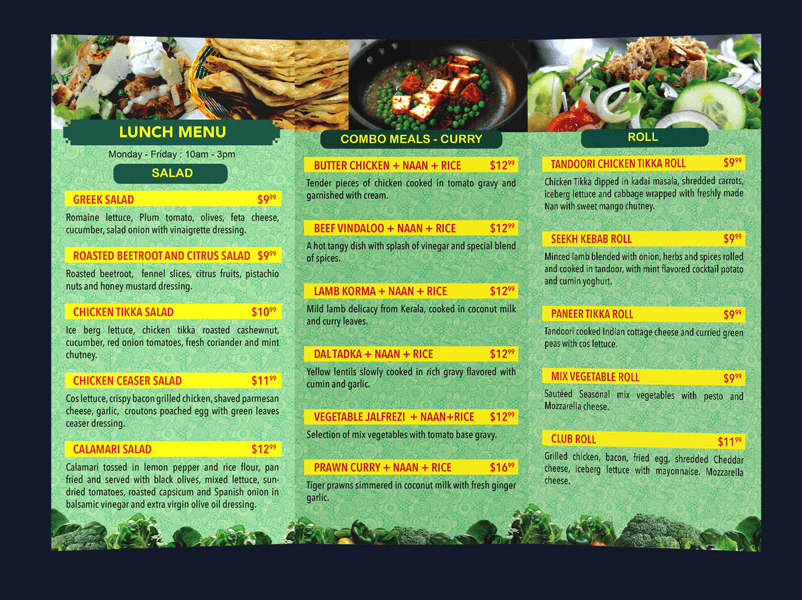Brochure design Greenleaves(inner) Adelaide Restaurant menu design Greenleaves Adelaide.