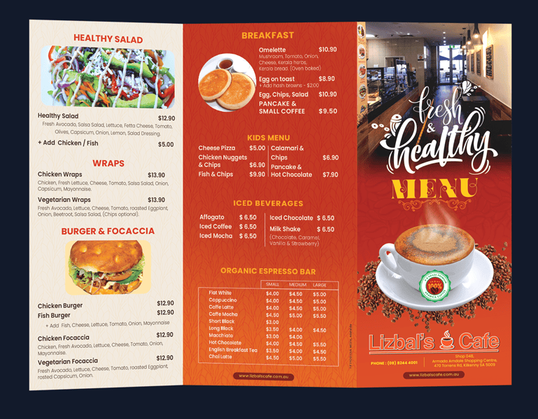 Brochure design Lizbals Cafe Adelaide Brochure design Lizbals Cafe in Adelaide.
