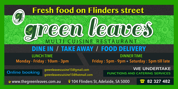 Ad design Greenleaves classified advertising Greenleaves Restaurant Adelaide.