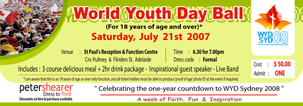 Event ticket WYD celebrations World Youth Day 2008 Adelaide festival event ticket design.