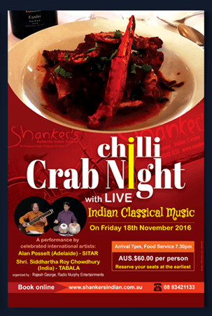 Poster Design Chilli Crab Night Poster design for Indian Classic Music night Adelaide