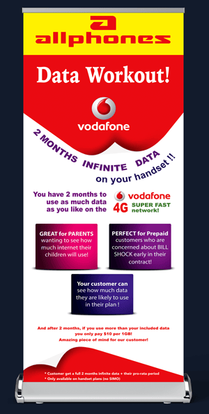 Pullup Banner design Vodafone pull up banner design  featuring Vodafone and Allphones in Adelaide.