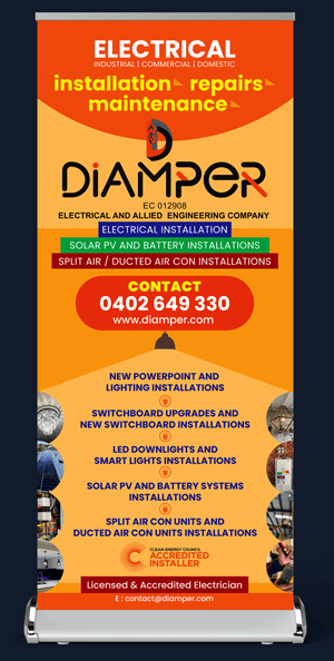 Pullup Banner design Diamper Electricals pull up banner design Diamper's electrical services in Perth.