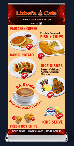 Pullup Banner design Lizbals Menu pull up banner design adelaide, lizbals cafe