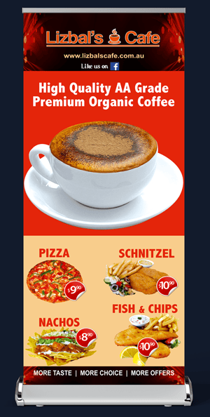 Pullup Banner design Lizbals Cafe pull up banner design adelaide, lizbals cafe Arndale shopping centre.